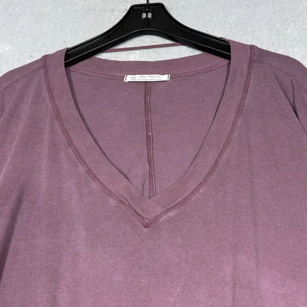 Free People Shirt Women’s Medium Purple V-neck Oversized Long Sleeve Crop Shirt